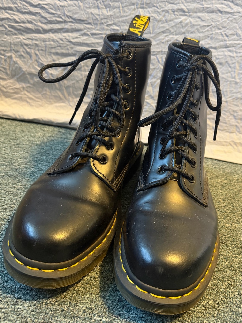 Dr. Martens Black Lace-Up Boots with Yellow Stitching